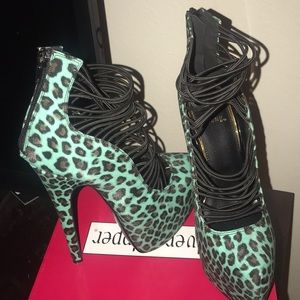 Aqua leopard stilettos